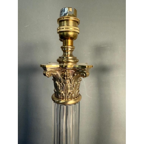 244 - A pair of empire column glass and brass table lamps