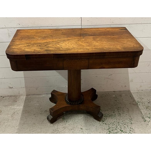 25 - William IV style card table on turned supports (Folded H72cm W92cm D48cm)