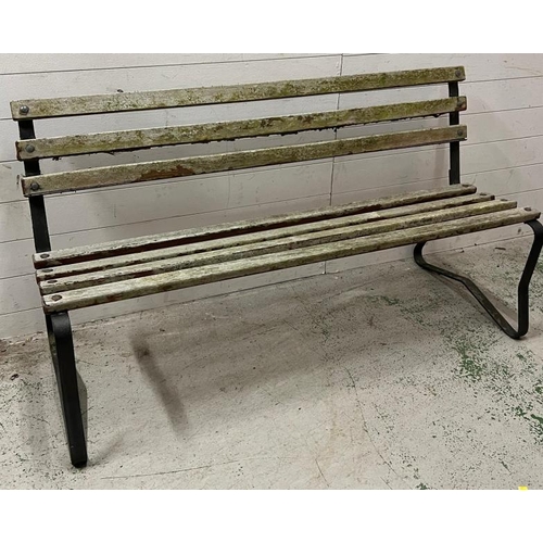 251 - A wooden slatted garden bench on metal legs (H84cm W155cm D60cm)