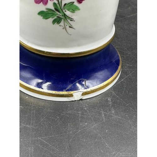 260 - A Meissen vase with dark blue decoration and fine gold accents, hand painted floral design. 13.5cm H