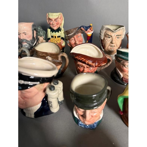 274 - A collection of miniature Royal Doulton character jugs to include Scaramouche, The Sailor and Guards... 