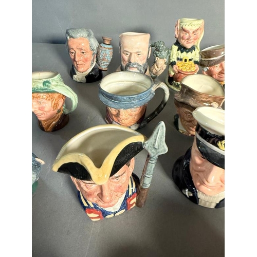 274 - A collection of miniature Royal Doulton character jugs to include Scaramouche, The Sailor and Guards... 