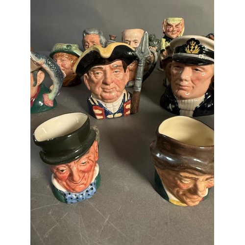 274 - A collection of miniature Royal Doulton character jugs to include Scaramouche, The Sailor and Guards... 