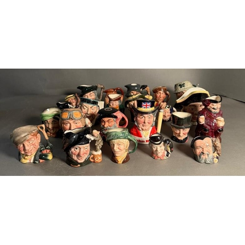 275 - A collection of miniature Royal Doulton character jugs to include John Bull, The Airman and The Mika... 