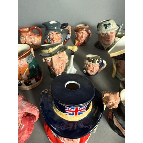 275 - A collection of miniature Royal Doulton character jugs to include John Bull, The Airman and The Mika... 