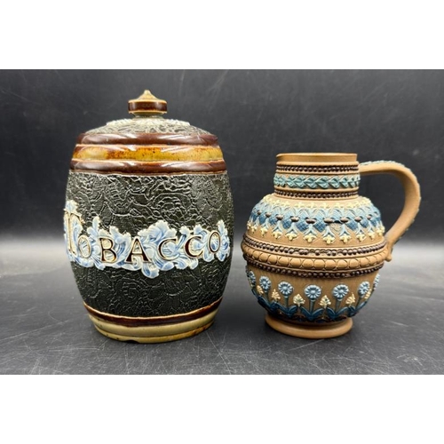 281 - Doulton Lambert stoneware tobacco jar 1885 - 1914  Fanny Sayers (204) and a Doulton Lambert jug 1884... 