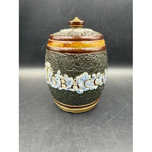 281 - Doulton Lambert stoneware tobacco jar 1885 - 1914  Fanny Sayers (204) and a Doulton Lambert jug 1884... 