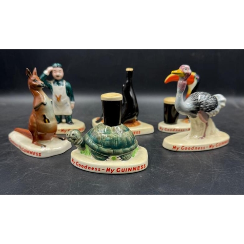 328 - A selection of six Guinness Carlton Ware figures to include: Zoo Keeper, tortoise, sea lion, ostrich... 