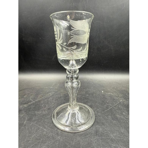 345 - Three Continental wine glasses, late 18th Century / early 19th Century. Tallest 17cm.