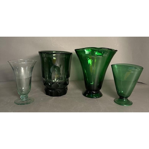 360 - A selection of green glass vases, various styles and makers