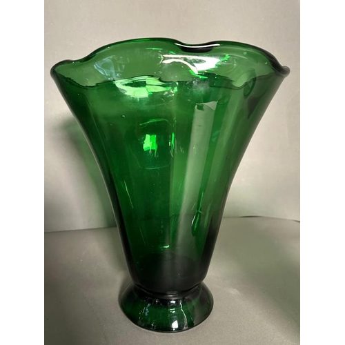 360 - A selection of green glass vases, various styles and makers