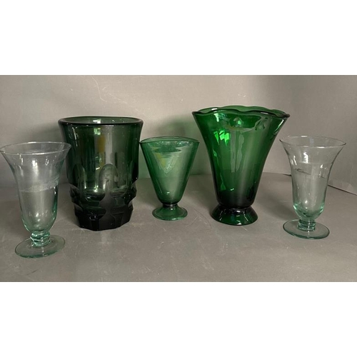 360 - A selection of green glass vases, various styles and makers