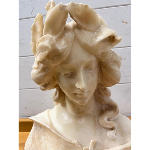 363 - Alabaster bust, unsigned on a mount stand (H40cm W41cm)