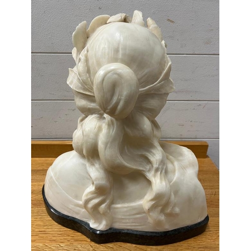 363 - Alabaster bust, unsigned on a mount stand (H40cm W41cm)