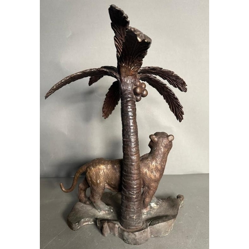 367 - A cold cast bronze of a Bengal tiger under a palm tree