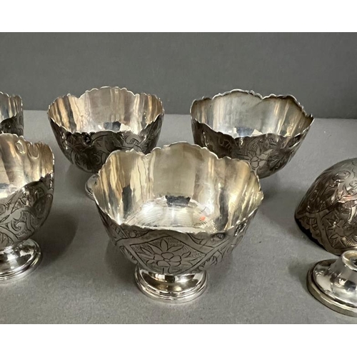 477 - Six silver egg cups (one AF)