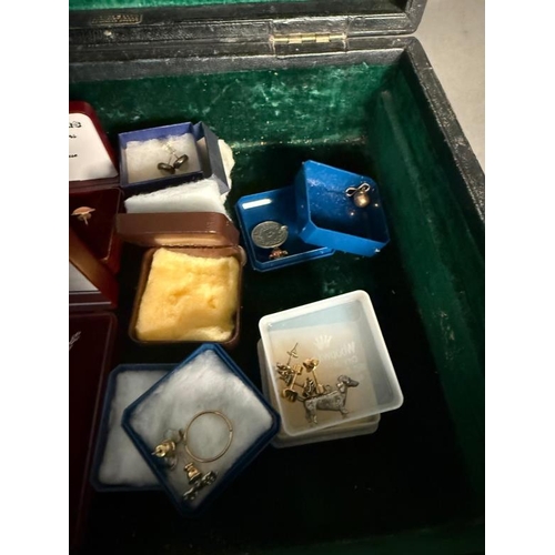 548 - A jewellery box with a selection of quality costume jewellery along with several pairs of 9ct gold e... 