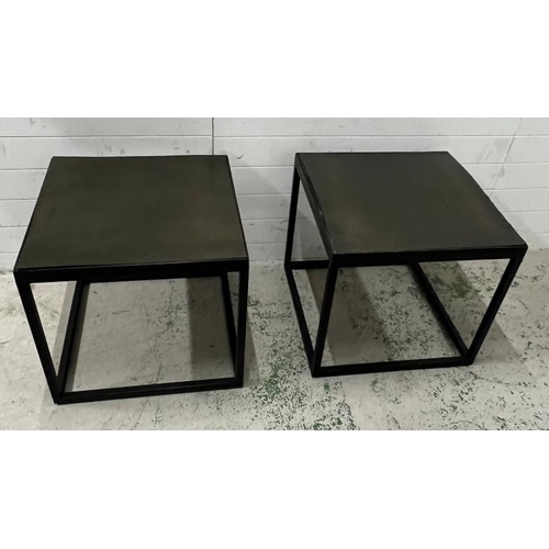 56 - Two side table with a parquet top on a metal frame (H58cm Sq62cm)