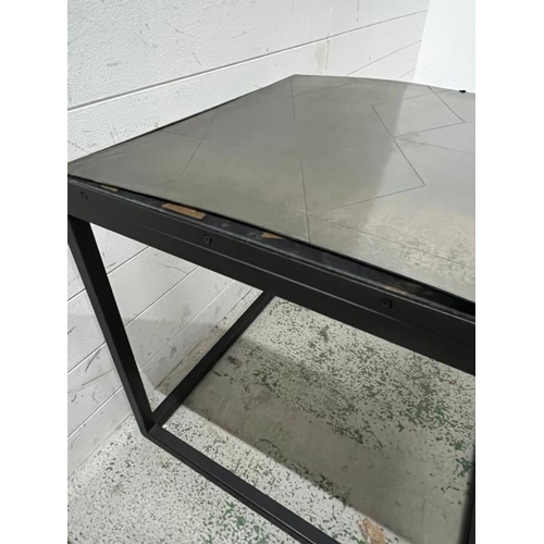 56 - Two side table with a parquet top on a metal frame (H58cm Sq62cm)