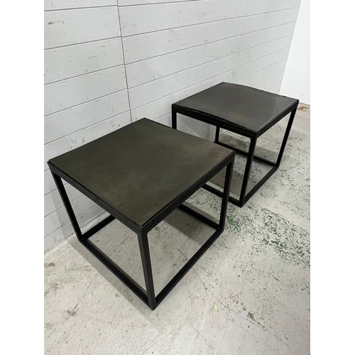 56 - Two side table with a parquet top on a metal frame (H58cm Sq62cm)