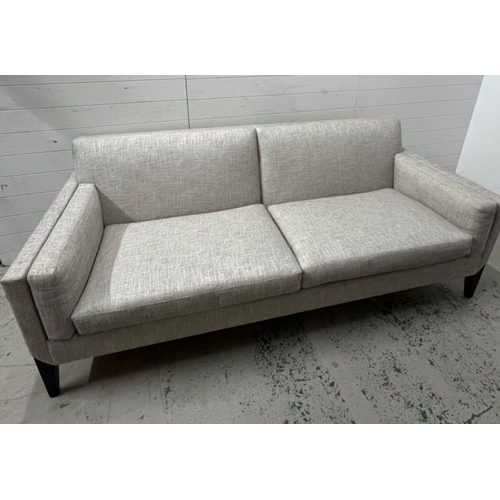 58 - Kingcome sofa, sharp outline with a linen style upholstery (H84cm W215cm D90cm)