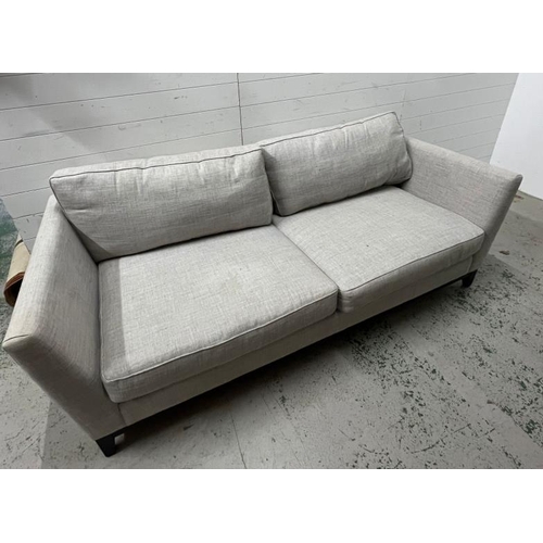 59 - Kingcome sofa, sharp outline with a linen style upholstery (H70cm W210cm D92cm)