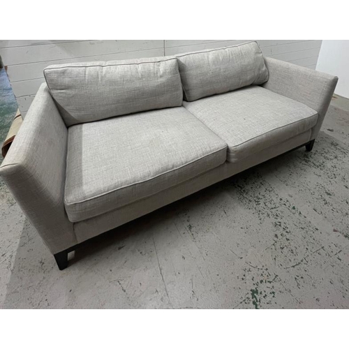 59 - Kingcome sofa, sharp outline with a linen style upholstery (H70cm W210cm D92cm)