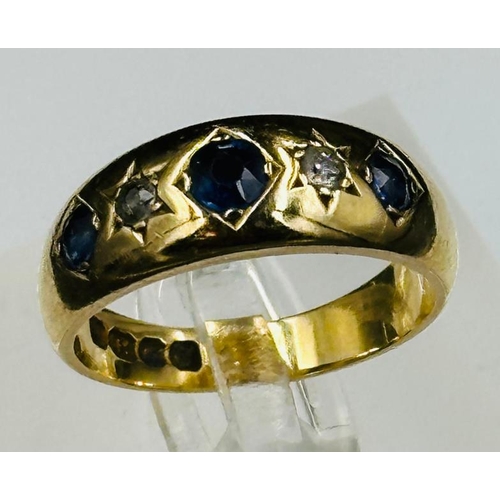 616 - An 18ct gold sapphire and diamond gypsy ring approximate size ).5 and weight 7.2g