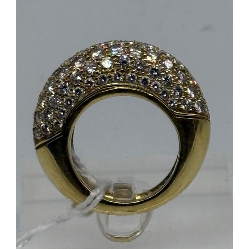 625 - A diamond set domed ring of hollow construction, set with ninety three round brilliant cut diamonds,... 