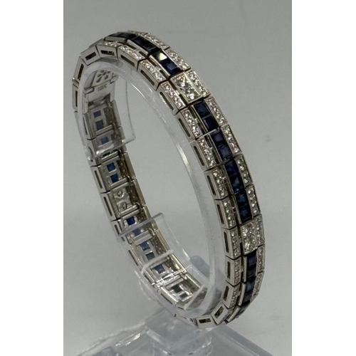 626 - A Modern Diamond and sapphire cocktail bracelet, length 175.00mm x 9,80mm, gross weight 43.90g Diamo... 