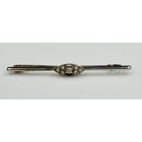 633 - A Vintage diamond and 15ct gold brooch with steel pin and an approximate weight of 4.5g and 63mm wid... 