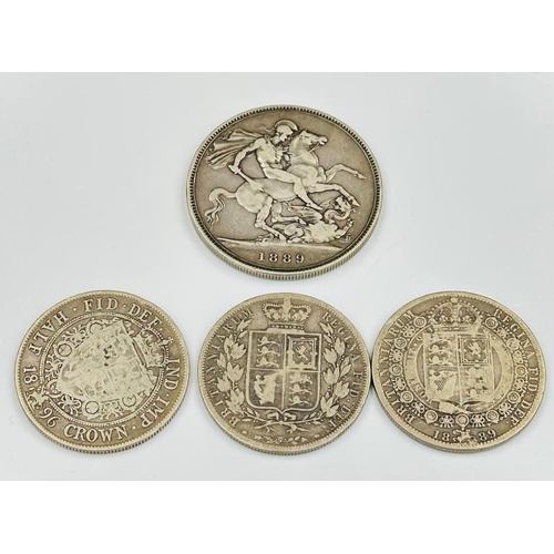 668 - Victorian 1889 Crown coin along with three Victorian half crowns.