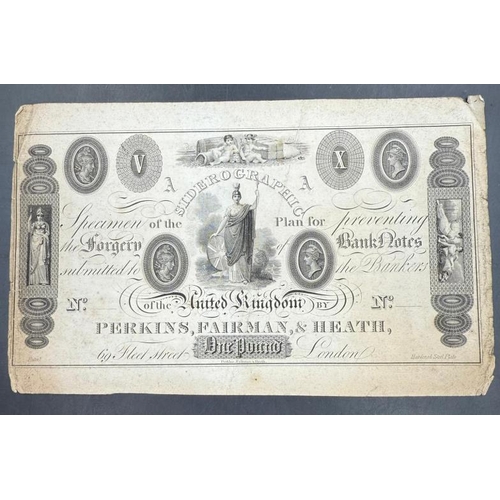 693 - A specimen banknote printed by Perkins, Fairman and Heath (later Perkins Bacon & co. This specimen A... 