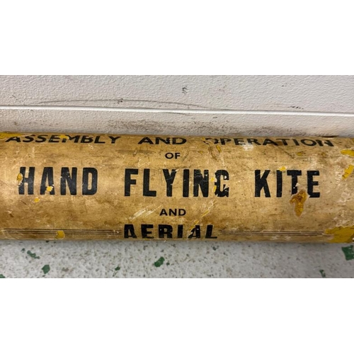 698 - A WW II military hand flying kite and aerial, cased.