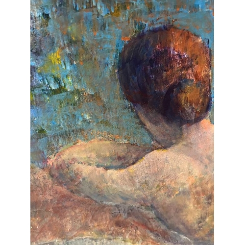 708 - A reclining female nude oil on board by Pam Parker 98 (frame 130cm x 80cm)