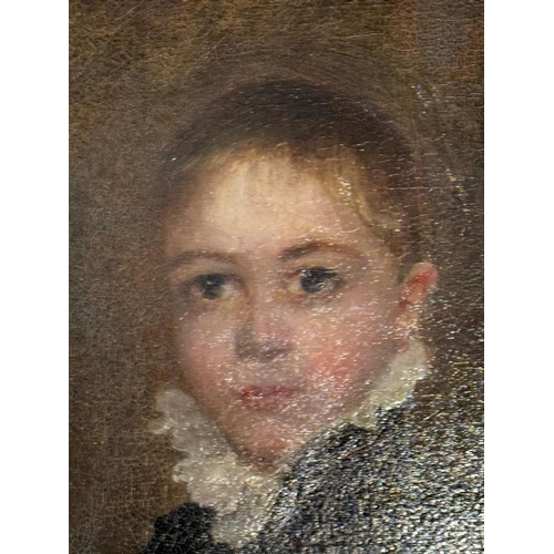 716 - An 18th Century oil painting of a young boy, seated. Frame size 63cm x 77cm.