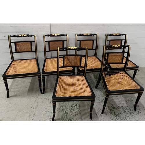 75 - Six Regency style ebonised and parcel gilt chairs with cane seats AF