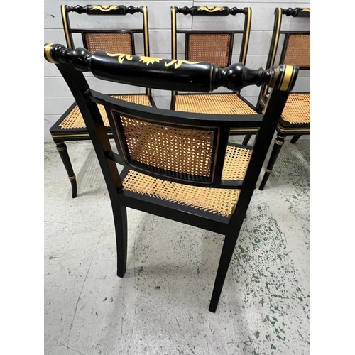 75 - Six Regency style ebonised and parcel gilt chairs with cane seats AF