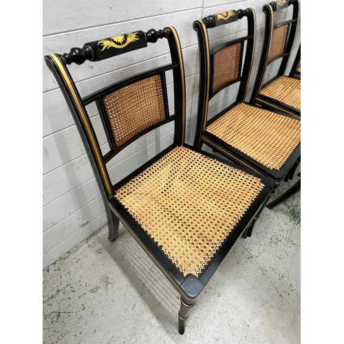 75 - Six Regency style ebonised and parcel gilt chairs with cane seats AF