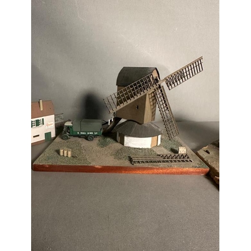 771 - Three model railway train layout buildings to include a windmill AF