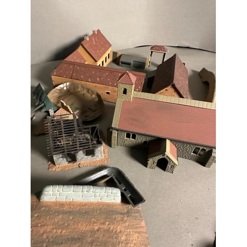 777 - A quantity of model railway layout buildings, road and tress