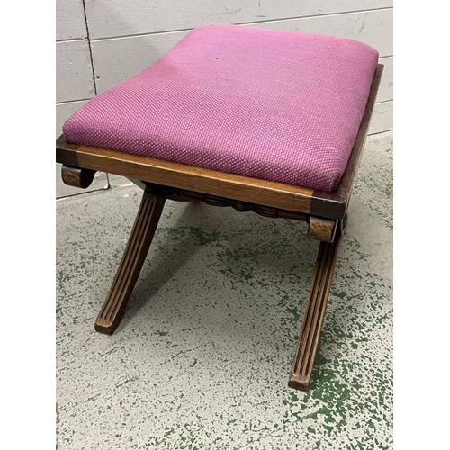 85 - A Regency style upholstered stool with X-frame base (H36cm W50cm D40cm)