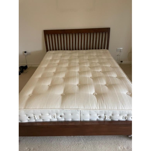 97 - A mahogany slatted double bed frame with mattress (W158cm)