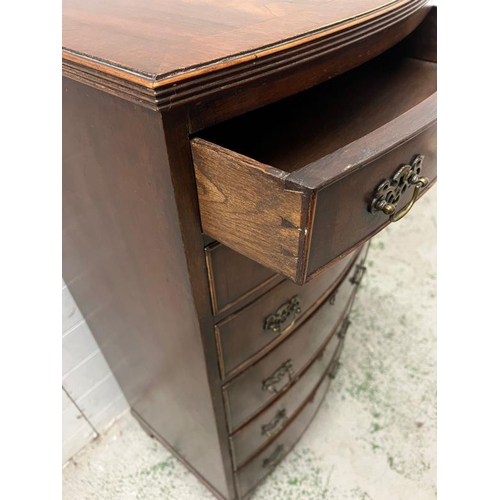 11 - Georgian style mahogany bow front chest of six drawers on bracket feet (H114cm W55cm D43cm)