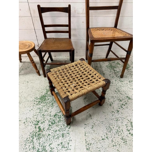 110 - A collection of vintage chairs and stools various ages