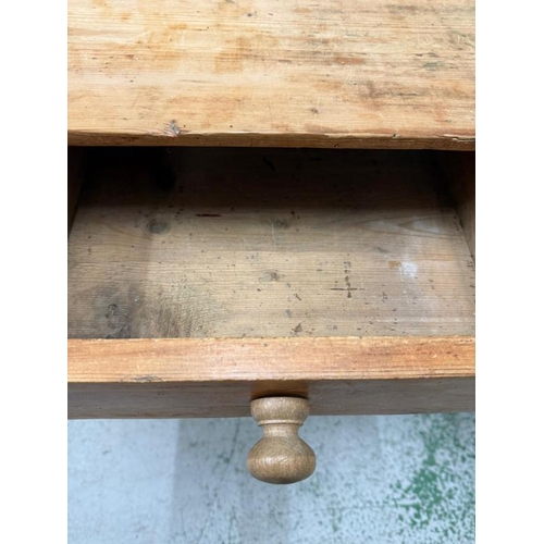 111 - Antique pine side table with two drawers to front (H73cm W92cm D52cm)