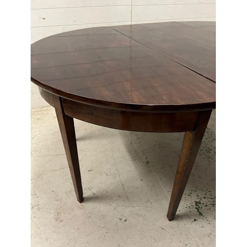 131 - Georgian style oval dining table opening to two D end side tables (H77cm W185cm D125cm)