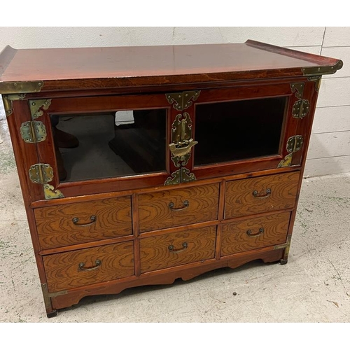 140 - An alter table style media unit with metal banding and handles