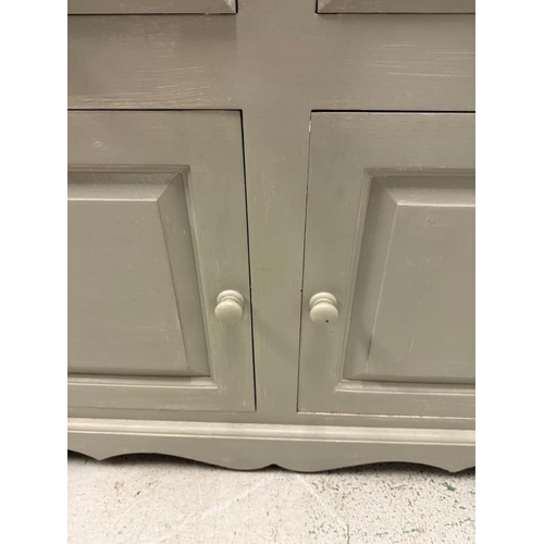 154 - A grey painted pine sideboard with two drawers and two door cupboard under. 120x44cm height 87cm