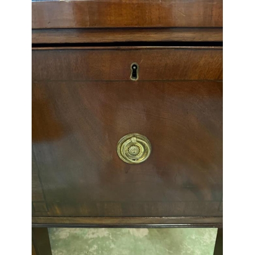 169 - A George III style mahogany sideboard with breakfront, the brass rail back with final ends, over a c... 